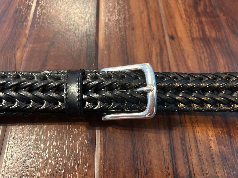 Dockers NWT Men's Black Braided Faux Leather Belt with Silver Buckle, Size 36